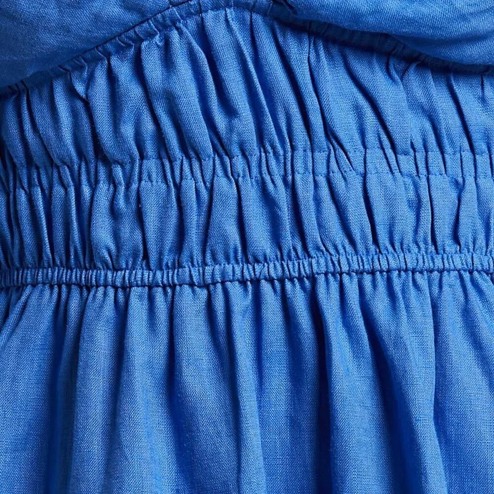 NEW Amalie the Label by Showpo Khaila LInen Lunge Puff Sleeve Mini Dress in Blue - Picture 3 of 11